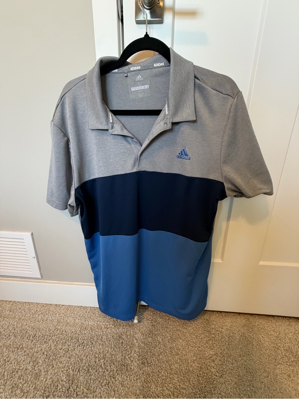 adidas Men’s Grey/Navy/Blue Blocked Polo Shirt